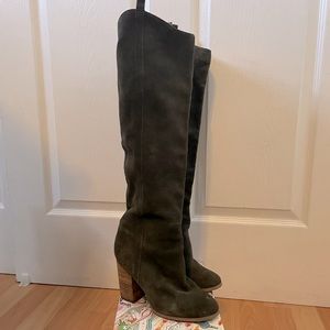 Steve Madden Grey Suede wooden block heeled knee high boots 3.5” heel size 8.5